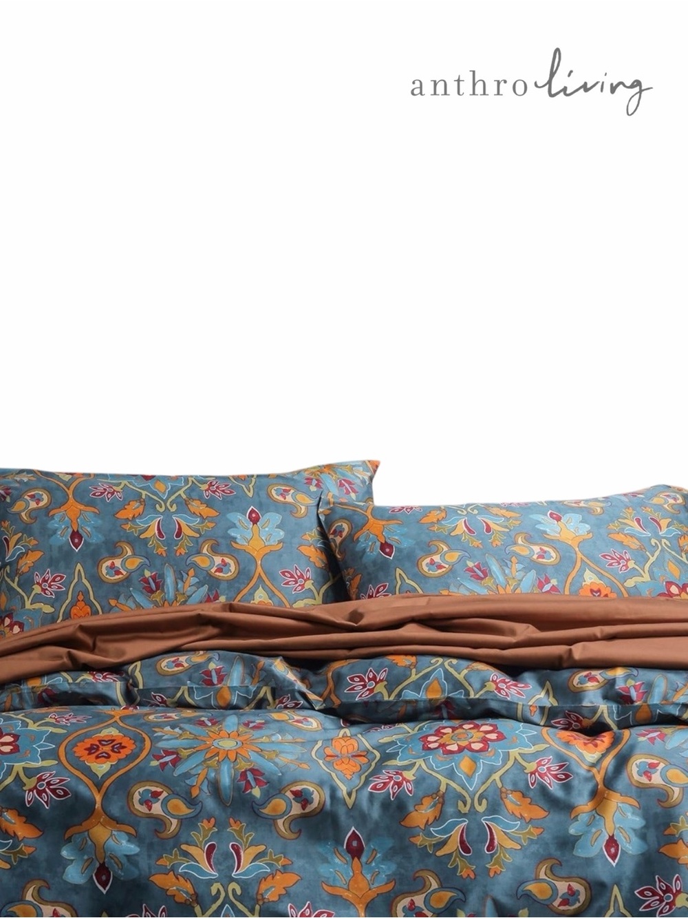 NEW Anthropologie Blue Damask Queen King Egyptian Cotton Bedding Duvet Sham Set - Picture 4 of 15